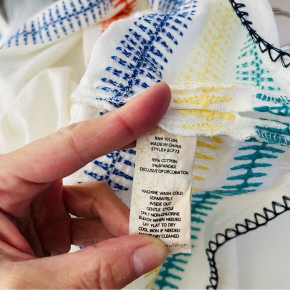 Soft Surroundings white blue embroidered coastal boho tunic top large - Picture 7 of 7